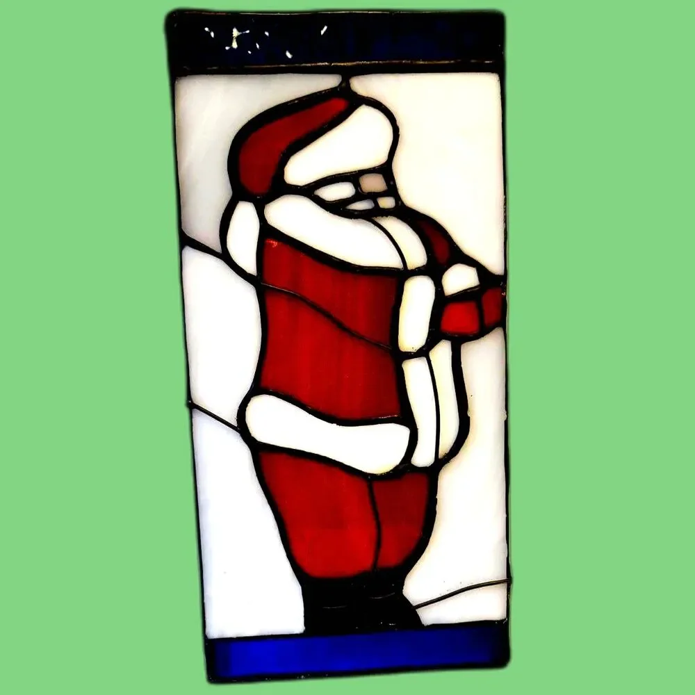 Santa Claus‎ Genuine Vintage 1998 Stained Glass Hurricane Shade Accent Light